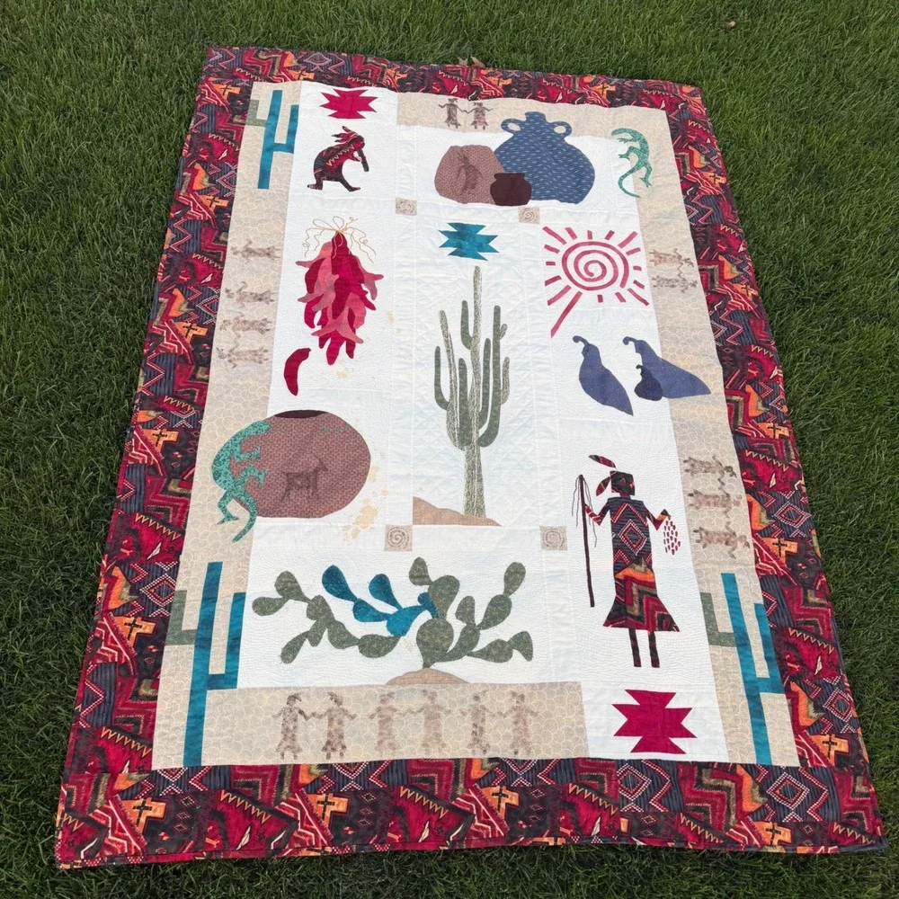 Handmade Southwest Memories Applique Quilt Desert Saguaro Kokopelli 75x54 2001